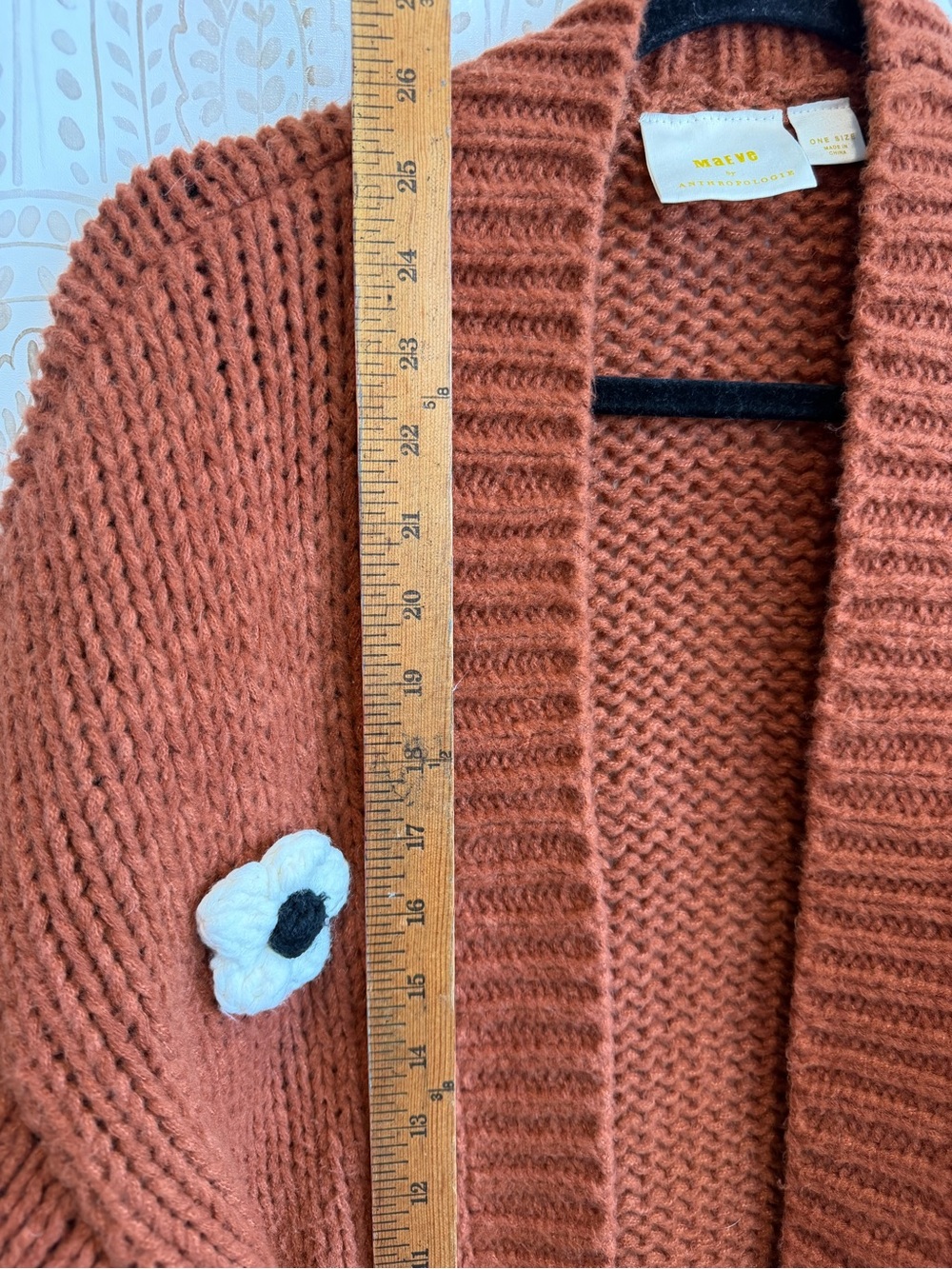 Maeve Anthropologie Chunky 3D Flower Knit Cardigan Sweater Terracotta One Size - Picture 10 of 11